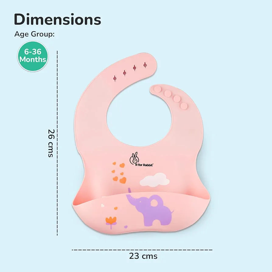 R for Rabbit Premium Silicone Baby Bib | Mess-Free Feeding with Food Catcher Pocket | Soft, Waterproof, BPA-Free & Adjustable