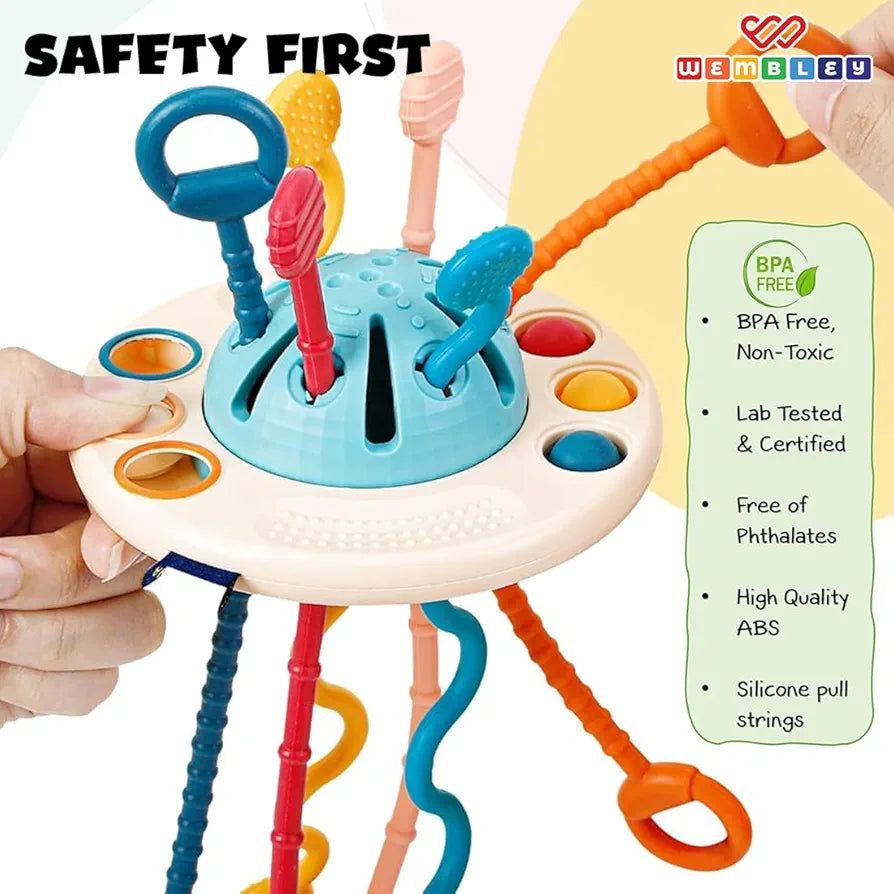 Wembley Pull String Teethers Baby Toys for 6 to 12 Months | BPA Free Food Grade Silicone Fine Motor Skills Montessori Toddler Toys for Babies Girl Boy