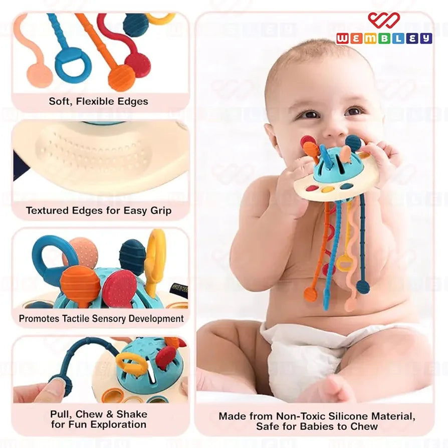 Wembley Pull String Teethers Baby Toys for 6 to 12 Months | BPA Free Food Grade Silicone Fine Motor Skills Montessori Toddler Toys for Babies Girl Boy
