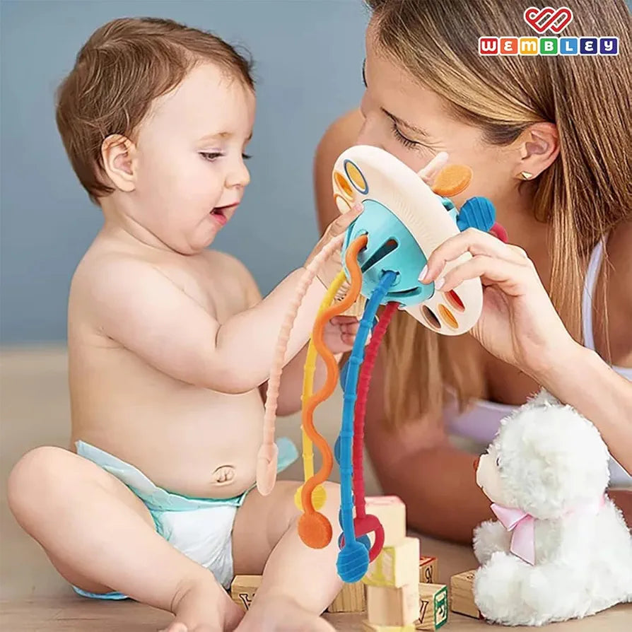 Wembley Pull String Teethers Baby Toys for 6 to 12 Months | BPA Free Food Grade Silicone Fine Motor Skills Montessori Toddler Toys for Babies Girl Boy
