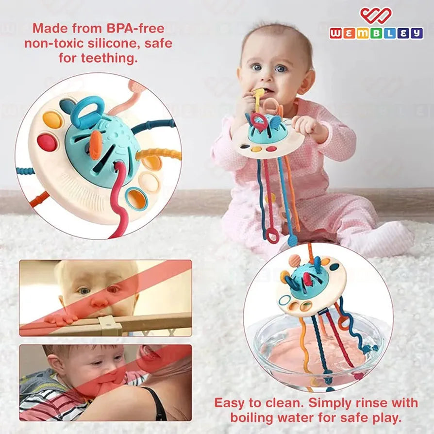 Wembley Pull String Teethers Baby Toys for 6 to 12 Months | BPA Free Food Grade Silicone Fine Motor Skills Montessori Toddler Toys for Babies Girl Boy