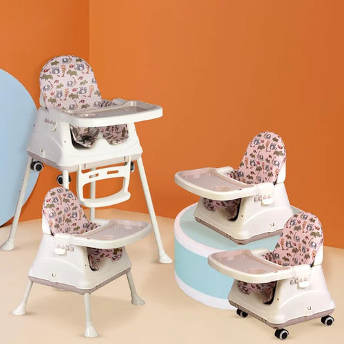 LuvLap 4-in-1 Baby High Chair with Wheels | Adjustable Toddler Feeding Booster Seat | 3 Height Levels | Cushioned Seat | Safe & Sturdy for Kids