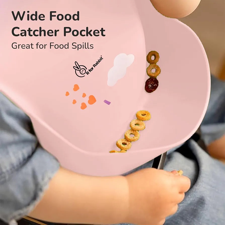 R for Rabbit Premium Silicone Baby Bib | Mess-Free Feeding with Food Catcher Pocket | Soft, Waterproof, BPA-Free & Adjustable
