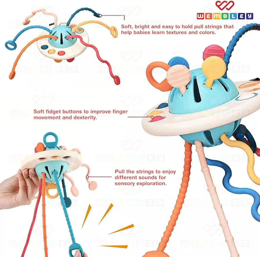 Wembley Pull String Teethers Baby Toys for 6 to 12 Months | BPA Free Food Grade Silicone Fine Motor Skills Montessori Toddler Toys for Babies Girl Boy