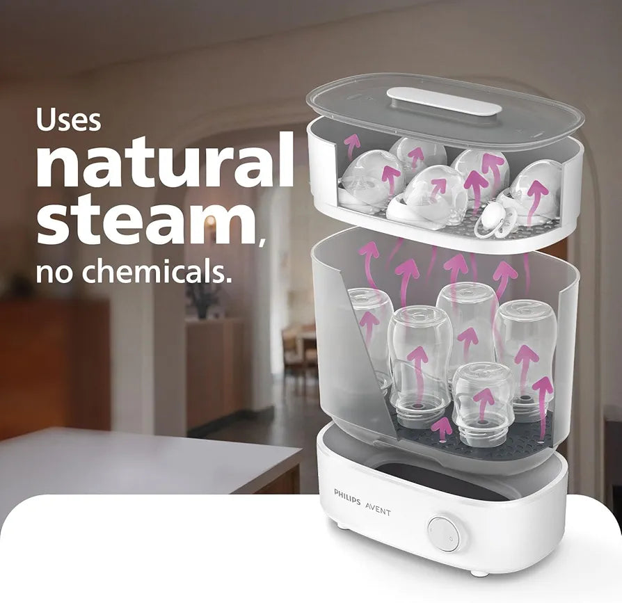 Philips Avent Quick Steam Sterilizer | 99.9% Germ-Free in 10 Minutes | Better Than Boiling | Trusted Baby Care | 2-Year Warranty