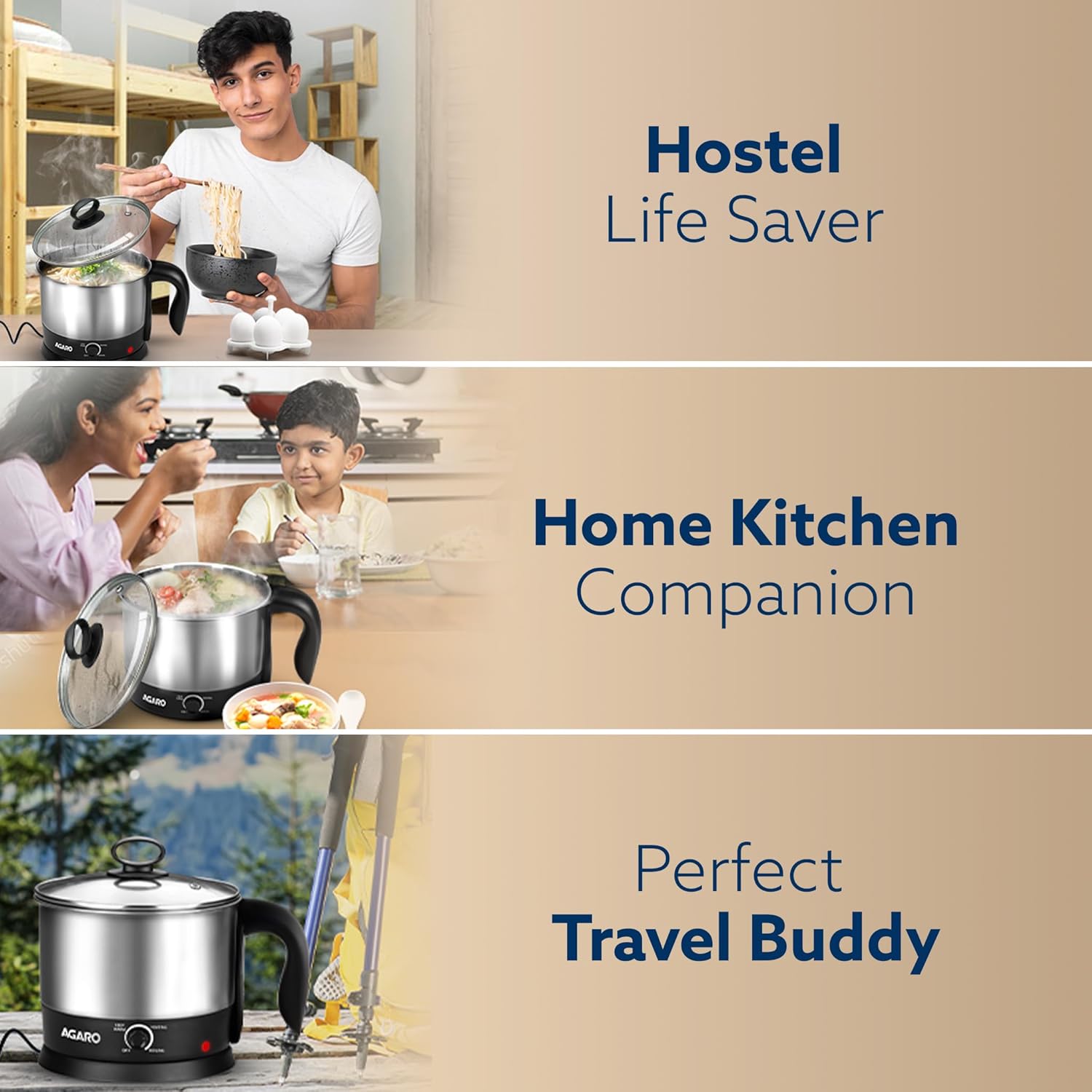 AGARO Esteem 1.2L Electric Multipurpose Kettle | 600W Stainless Steel Electric Kettle | Fast Heating, Portable & Easy to Use