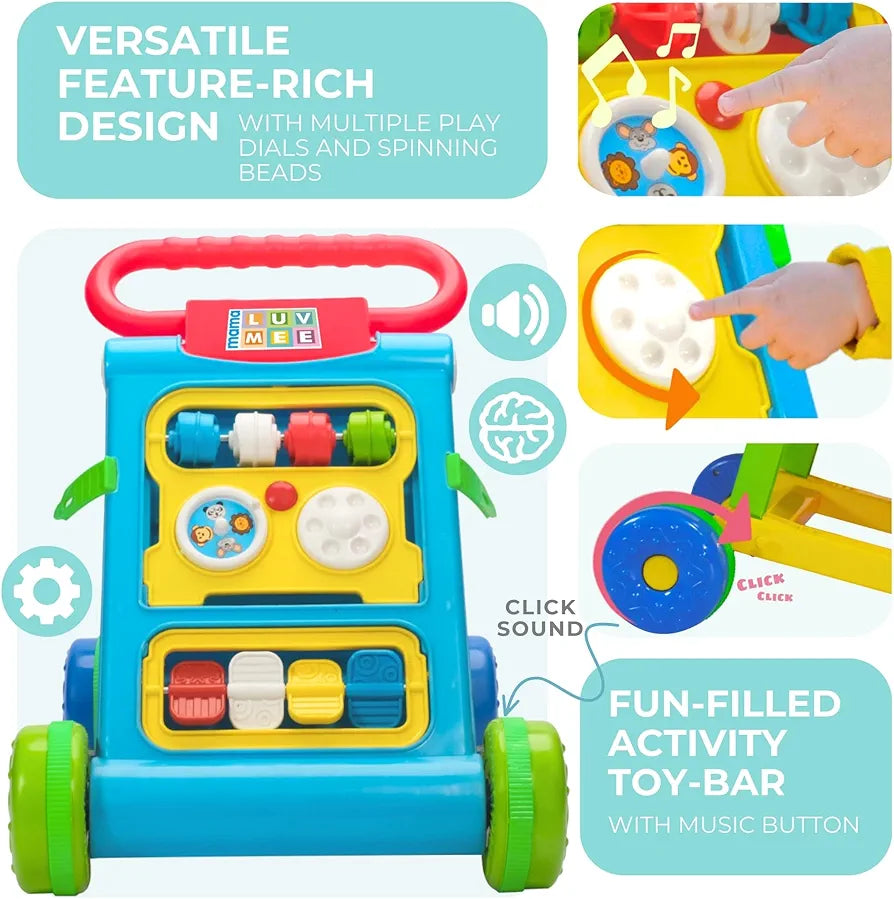 Mama Luv Mee Baby Activity Walker & Learning Push Walker | Musical Foldable Walker with Toy Bar | for Babies 6–18 Months