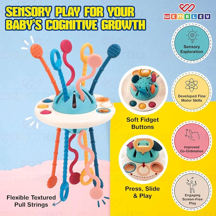 Wembley Pull String Teethers Baby Toys for 6 to 12 Months | BPA Free Food Grade Silicone Fine Motor Skills Montessori Toddler Toys for Babies Girl Boy