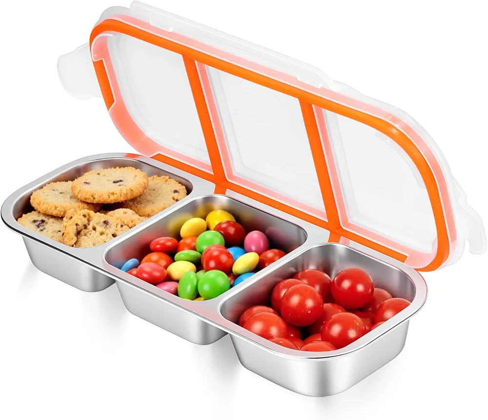 Stainless Steel 3-Compartment Snack Box for Kids – Leakproof Bento Container