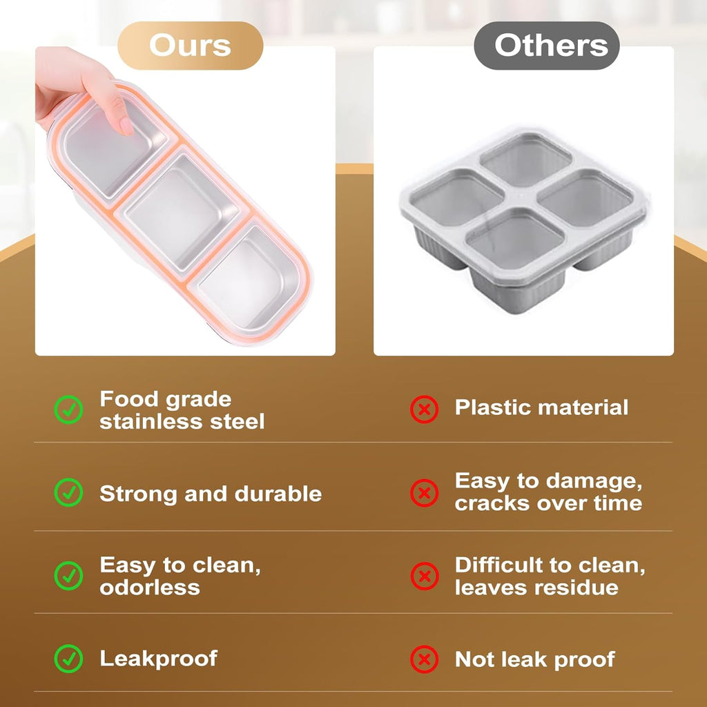 Stainless Steel 3-Compartment Snack Box for Kids – Leakproof Bento Container
