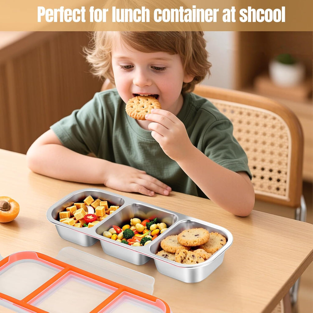 Stainless Steel 3-Compartment Snack Box for Kids – Leakproof Bento Container