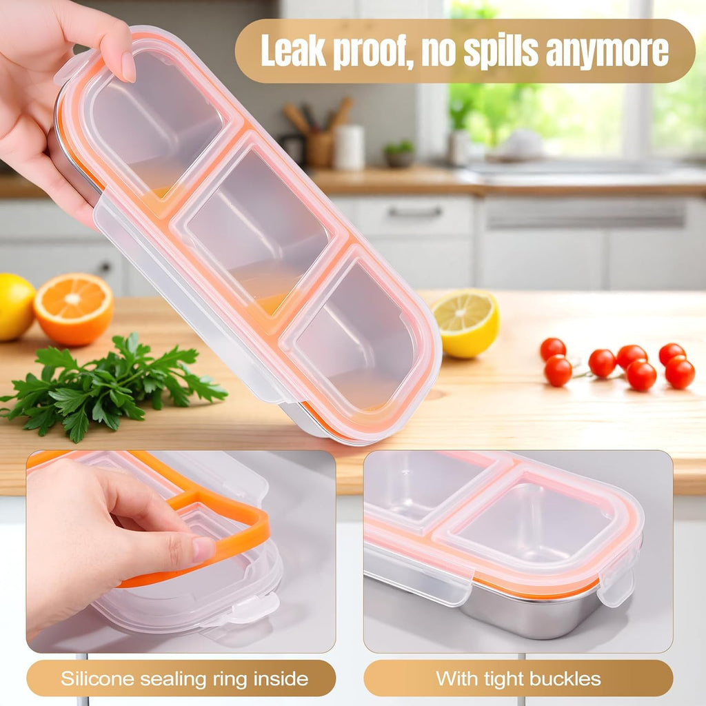 Stainless Steel 3-Compartment Snack Box for Kids – Leakproof Bento Container