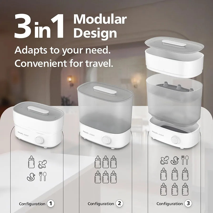 Philips Avent Quick Steam Sterilizer | 99.9% Germ-Free in 10 Minutes | Better Than Boiling | Trusted Baby Care | 2-Year Warranty