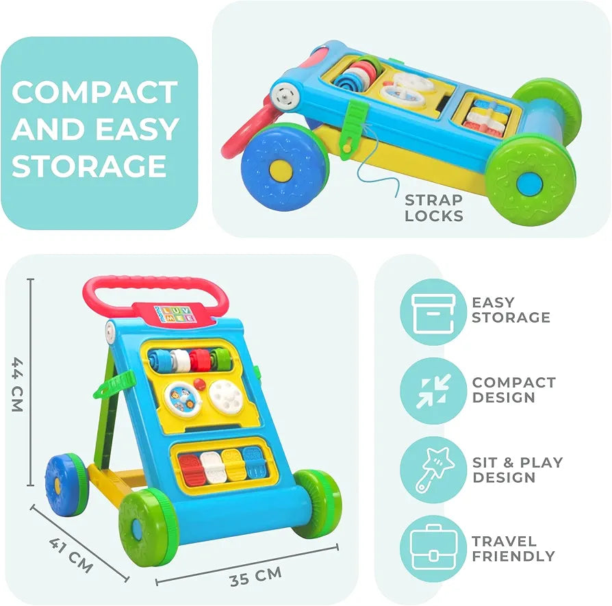 Mama Luv Mee Baby Activity Walker & Learning Push Walker | Musical Foldable Walker with Toy Bar | for Babies 6–18 Months