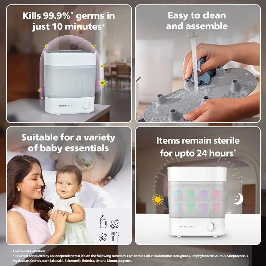 Philips Avent Quick Steam Sterilizer | 99.9% Germ-Free in 10 Minutes | Better Than Boiling | Trusted Baby Care | 2-Year Warranty