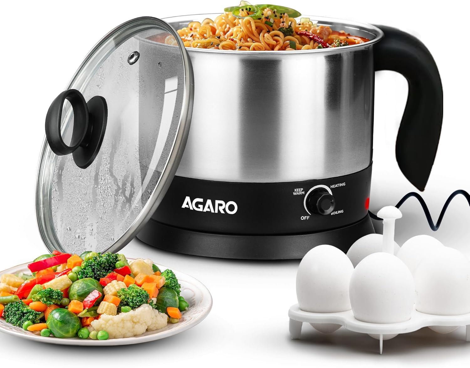 AGARO Esteem 1.2L Electric Multipurpose Kettle | 600W Stainless Steel Electric Kettle | Fast Heating, Portable & Easy to Use