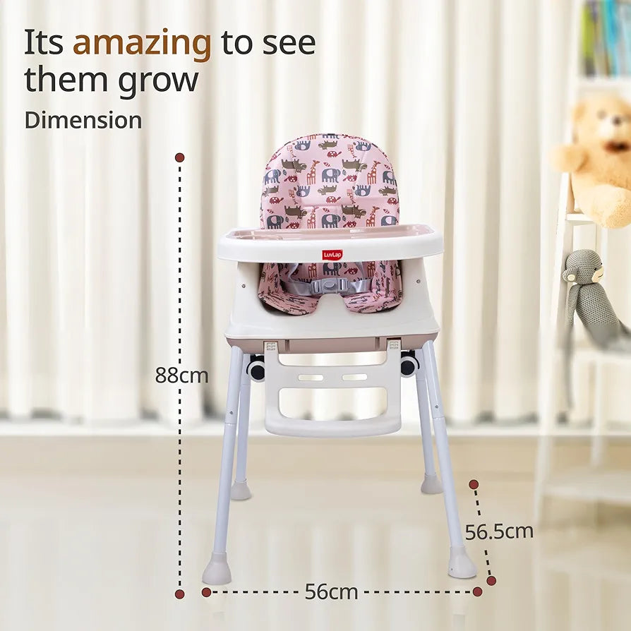 LuvLap 4-in-1 Baby High Chair with Wheels | Adjustable Toddler Feeding Booster Seat | 3 Height Levels | Cushioned Seat | Safe & Sturdy for Kids