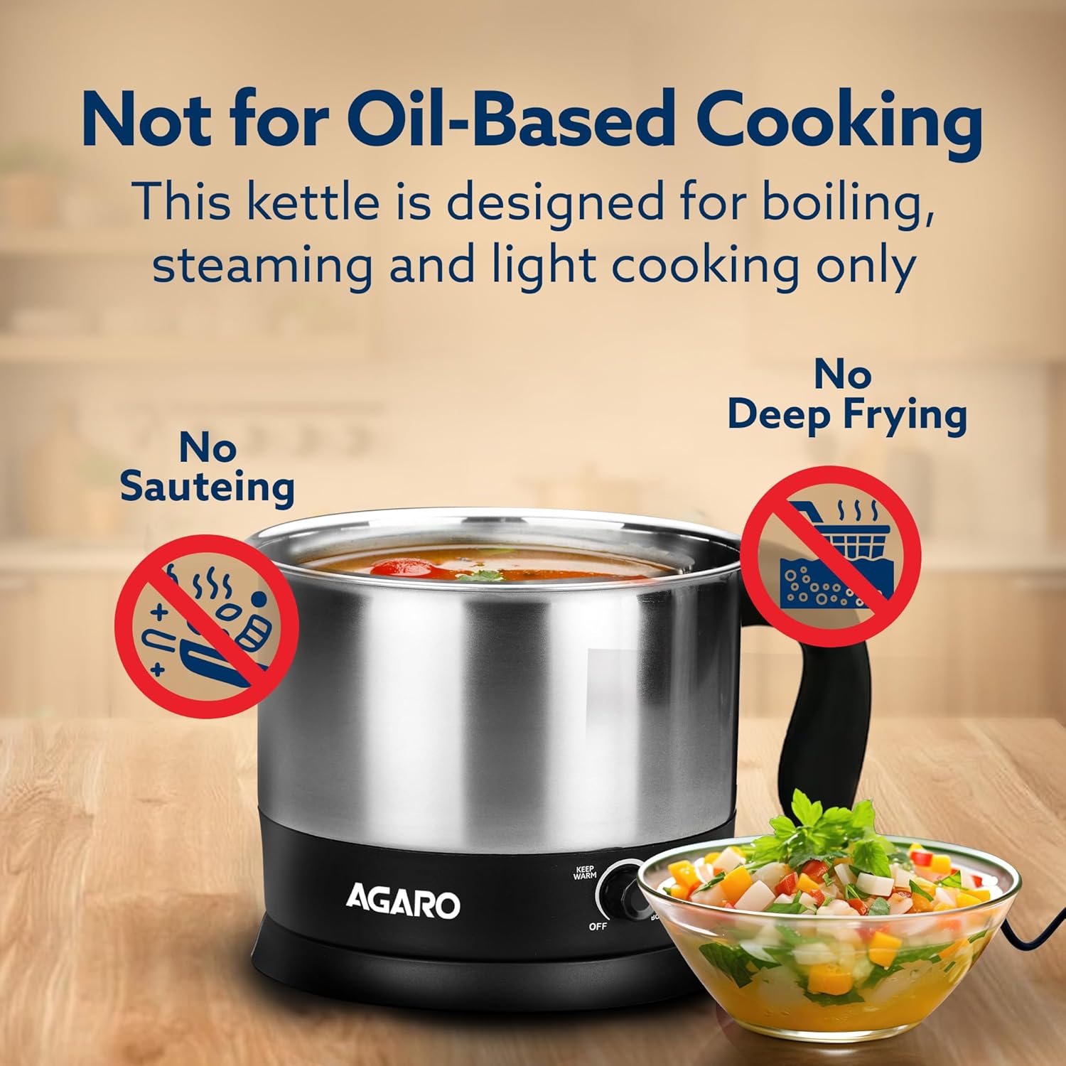 AGARO Esteem 1.2L Electric Multipurpose Kettle | 600W Stainless Steel Electric Kettle | Fast Heating, Portable & Easy to Use