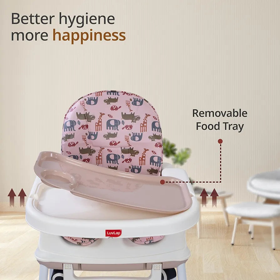 LuvLap 4-in-1 Baby High Chair with Wheels | Adjustable Toddler Feeding Booster Seat | 3 Height Levels | Cushioned Seat | Safe & Sturdy for Kids