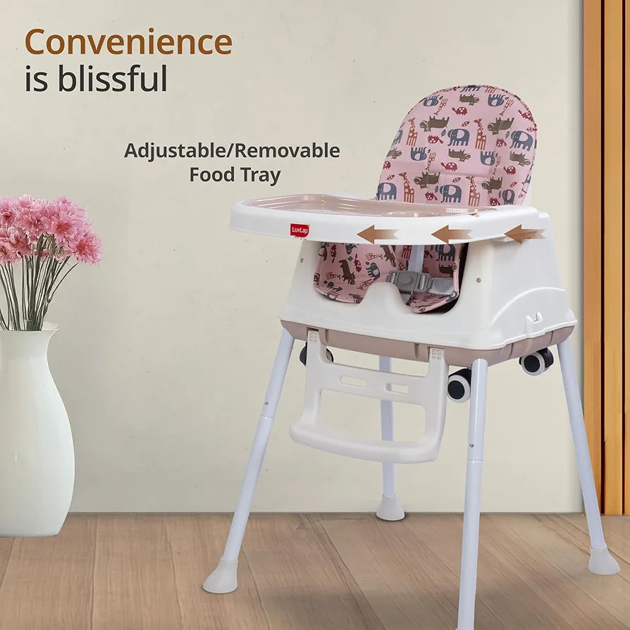 LuvLap 4-in-1 Baby High Chair with Wheels | Adjustable Toddler Feeding Booster Seat | 3 Height Levels | Cushioned Seat | Safe & Sturdy for Kids