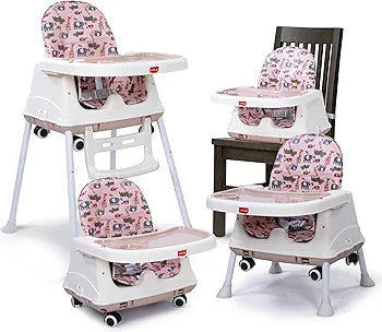 LuvLap 4-in-1 Baby High Chair with Wheels | Adjustable Toddler Feeding Booster Seat | 3 Height Levels | Cushioned Seat | Safe & Sturdy for Kids